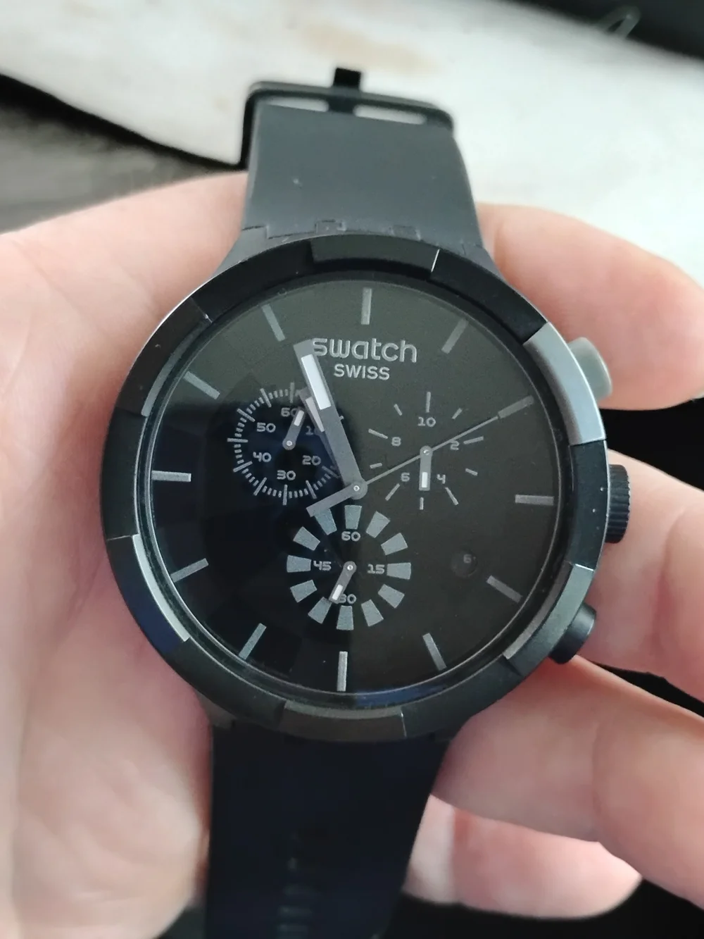 Swatch Swiss Black Chronograph Watch - Black